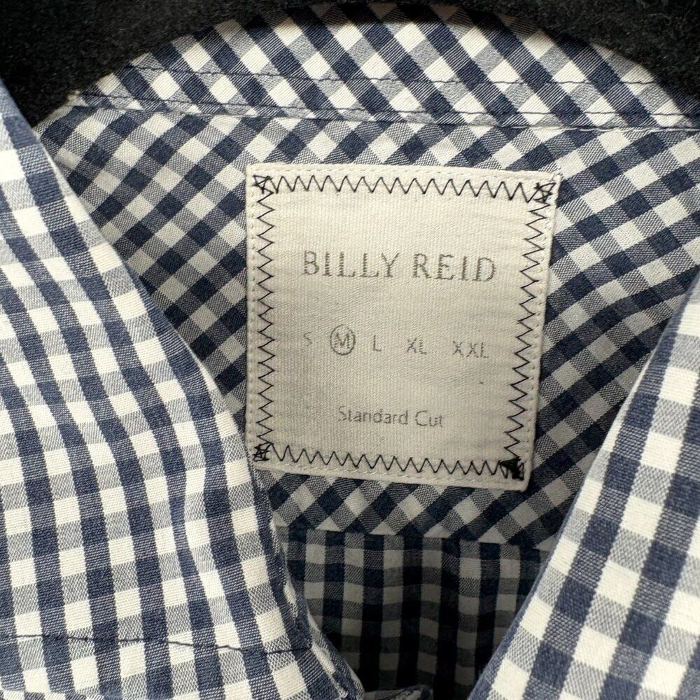 Billy Reid Men’s Standard Cut Button Down Shirt Medium Navy White Gingham Cotton - Picture 9 of 9